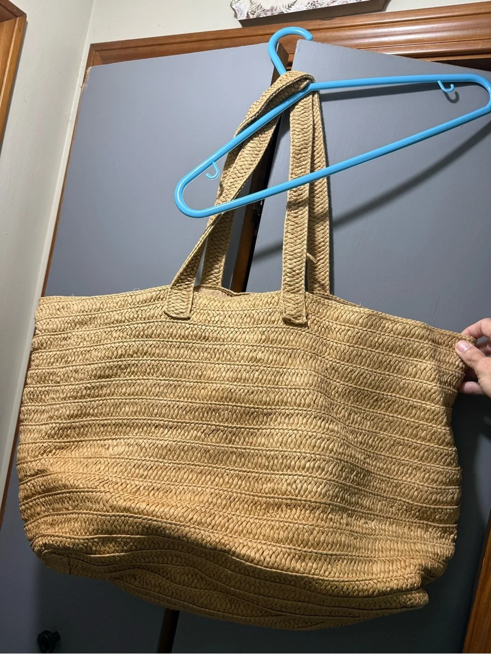 Kasa Style Oversized Straw Beach Tote Bag Teal Blue ESCAPE Embroidered Woven